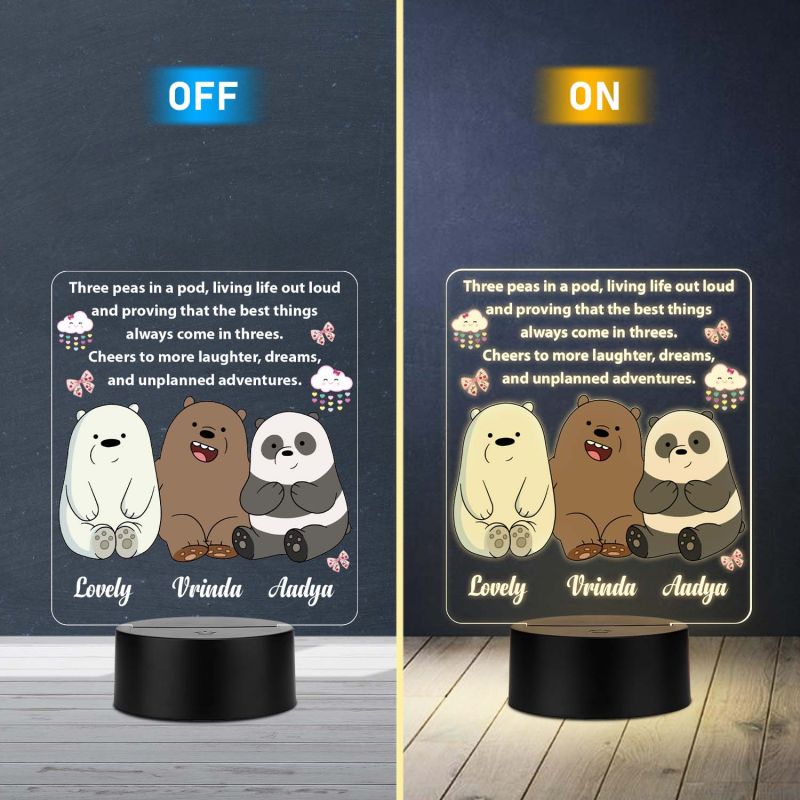 Customized Best Friends UV Print LED Night Light  Personalized Name & Quote Lamp